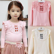 New Kids Girls Lace Bowknot Ruffled Cotton Bottoming Shirts Blouse Baby Long Sleeve Tops Clothing J4U66