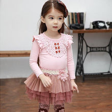 New Kids Girls Lace Bowknot Ruffled Cotton Bottoming Shirts Blouse Baby Long Sleeve Tops Clothing J4U66