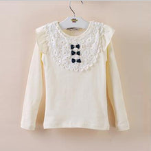 New Kids Girls Lace Bowknot Ruffled Cotton Bottoming Shirts Blouse Baby Long Sleeve Tops Clothing J4U66