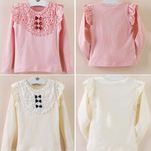 New Kids Girls Lace Bowknot Ruffled Cotton Bottoming Shirts Blouse Baby Long Sleeve Tops Clothing J4U66