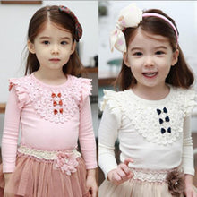 New Kids Girls Lace Bowknot Ruffled Cotton Bottoming Shirts Blouse Baby Long Sleeve Tops Clothing J4U66