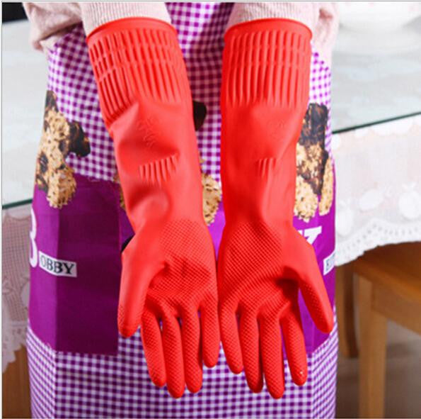New Kitchen Wash Dishes Cleaning Waterproof Long Sleeve Rubber Latex Gloves Tools J4U66