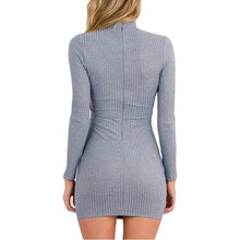 korean women black gray dress sexy mini long sleeve slim fit v neck knitwear dress J4U66