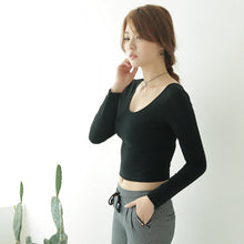 Ladies long Sleeve t shirt women tops Fall Sexy Crop Top Basic Stretch T-shirts Bare-midriff Black Grey White J4U66