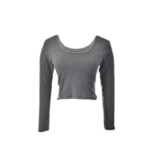 Ladies long Sleeve t shirt women tops Fall Sexy Crop Top Basic Stretch T-shirts Bare-midriff Black Grey White J4U66
