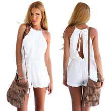 Pocket Playsuit Rompers Women Jumpsuits with Sexy Back Hollow Out Sleeveless Halter Keyhole Jumpsuit for Women J4U66