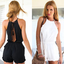 Pocket Playsuit Rompers Women Jumpsuits with Sexy Back Hollow Out Sleeveless Halter Keyhole Jumpsuit for Women J4U66