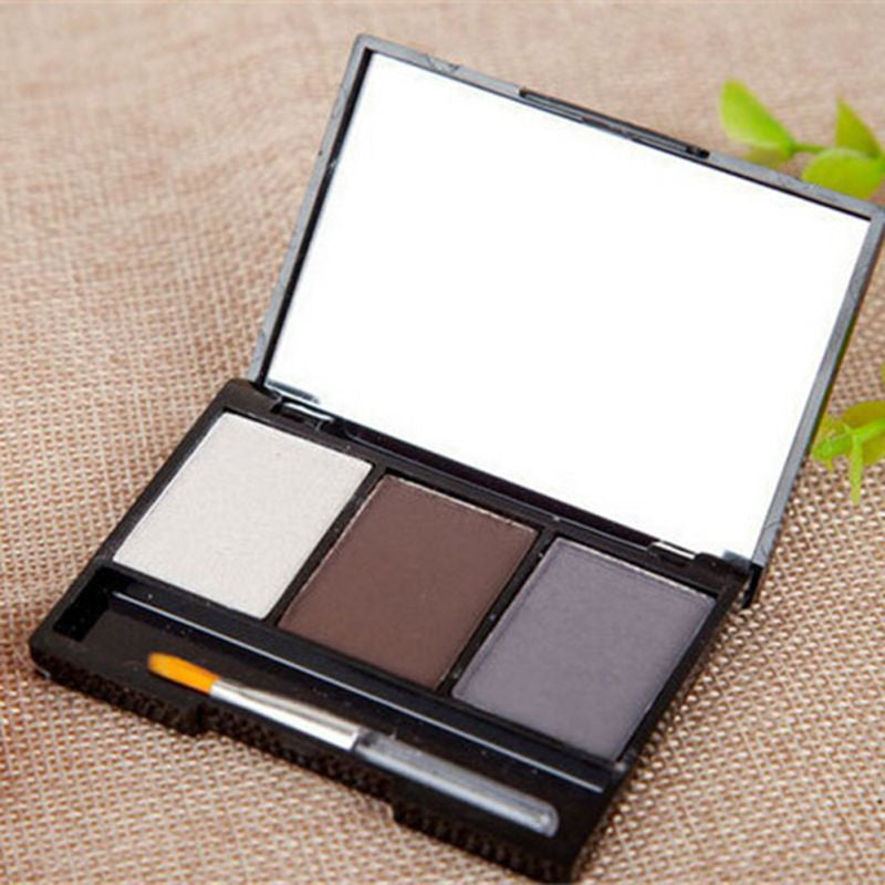 Kit 3 Colour Eyebrow Powder Shadow Palette Enhancer with Ended Brush J4U66
