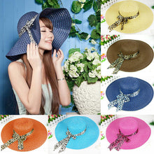 women sun hat straw hat wide large brim beach cap with leopard ribbon orange J4U66