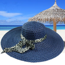 women sun hat straw hat wide large brim beach cap with leopard ribbon orange J4U66