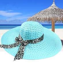 women sun hat straw hat wide large brim beach cap with leopard ribbon orange J4U66