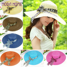 women sun hat straw hat wide large brim beach cap with leopard ribbon orange J4U66