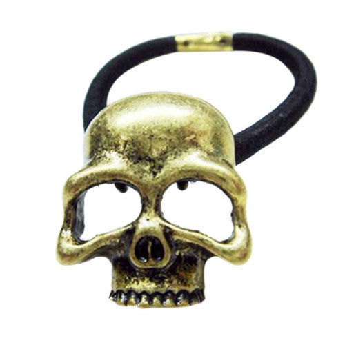 Punk Skull Hair Tie Cuff Wrap Ponytail Holder Hair Band Rope Accessories Gold,Silver,Bronze color J4U66