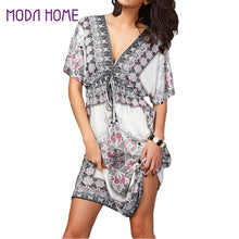 retro women boho dress floral print v neck short sleeve beach dress vintage dress casual party dresses vestidos J4U66