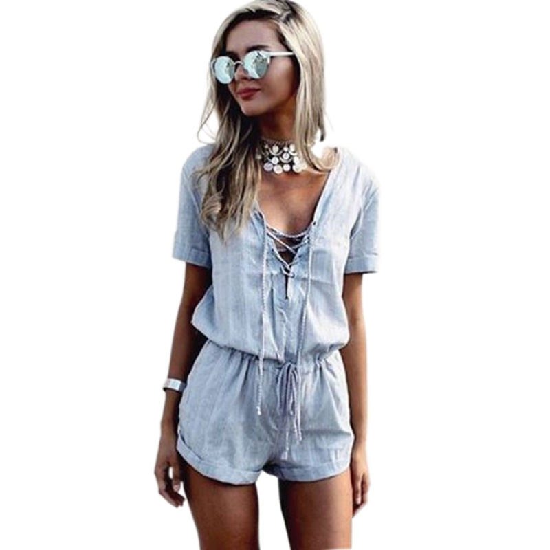 S-XL Party Bodycon Jumpsuit Deep V-Neck Clubwear Playsuit Romper Short Sleeve Plus Size Women Clothing J4U66