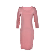 Sexy Casual black winered pink Crew Neck Three Quarter Midi Dress Work Style Women Bodycon Dresses J4U66
