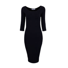 Sexy Casual black winered pink Crew Neck Three Quarter Midi Dress Work Style Women Bodycon Dresses J4U66