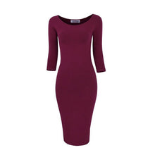 Sexy Casual black winered pink Crew Neck Three Quarter Midi Dress Work Style Women Bodycon Dresses J4U66