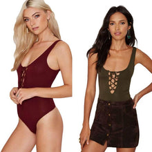 Sexy Women Bodysuit Plunge V Neckline Lace Up Tie Front Stretch Playsuit Leotard Jumpsuit Overalls Enteritos Mujer Club Wear J4U66