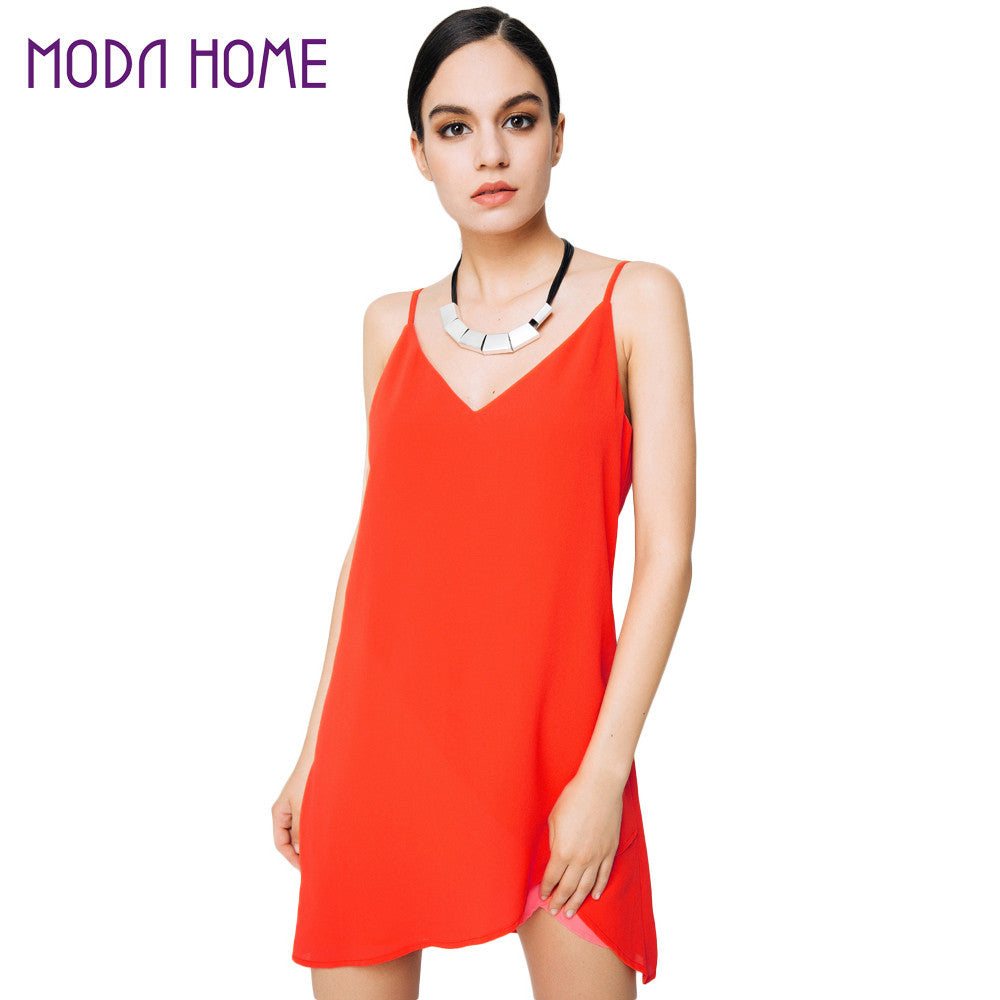 sexy women chiffon dress solid v neck spaghetti strap casual boho dresses plus size beach dress vestidos J4U66