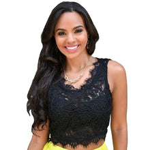 sexy women crop top vest crochet lace embroidery hollow out sleeveless cropped short tank top bralette blusa black white J4U66