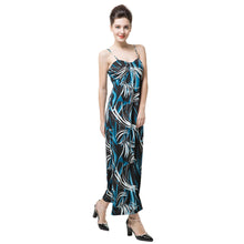 sexy women elegant dress contrast print v neck spaghetti strap light pad beach maxi dress vestidos blue J4U66