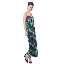 sexy women elegant dress contrast print v neck spaghetti strap light pad beach maxi dress vestidos blue J4U66