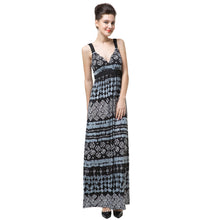 sexy women long maxi dress geometric print deep v neck boho dress backless elegant bohemian party beach dress black J4U66
