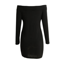 sexy women off shoulder bodycon dress slash neck long sleeve pencil bandage dress solid ladies party mini dresses J4U66