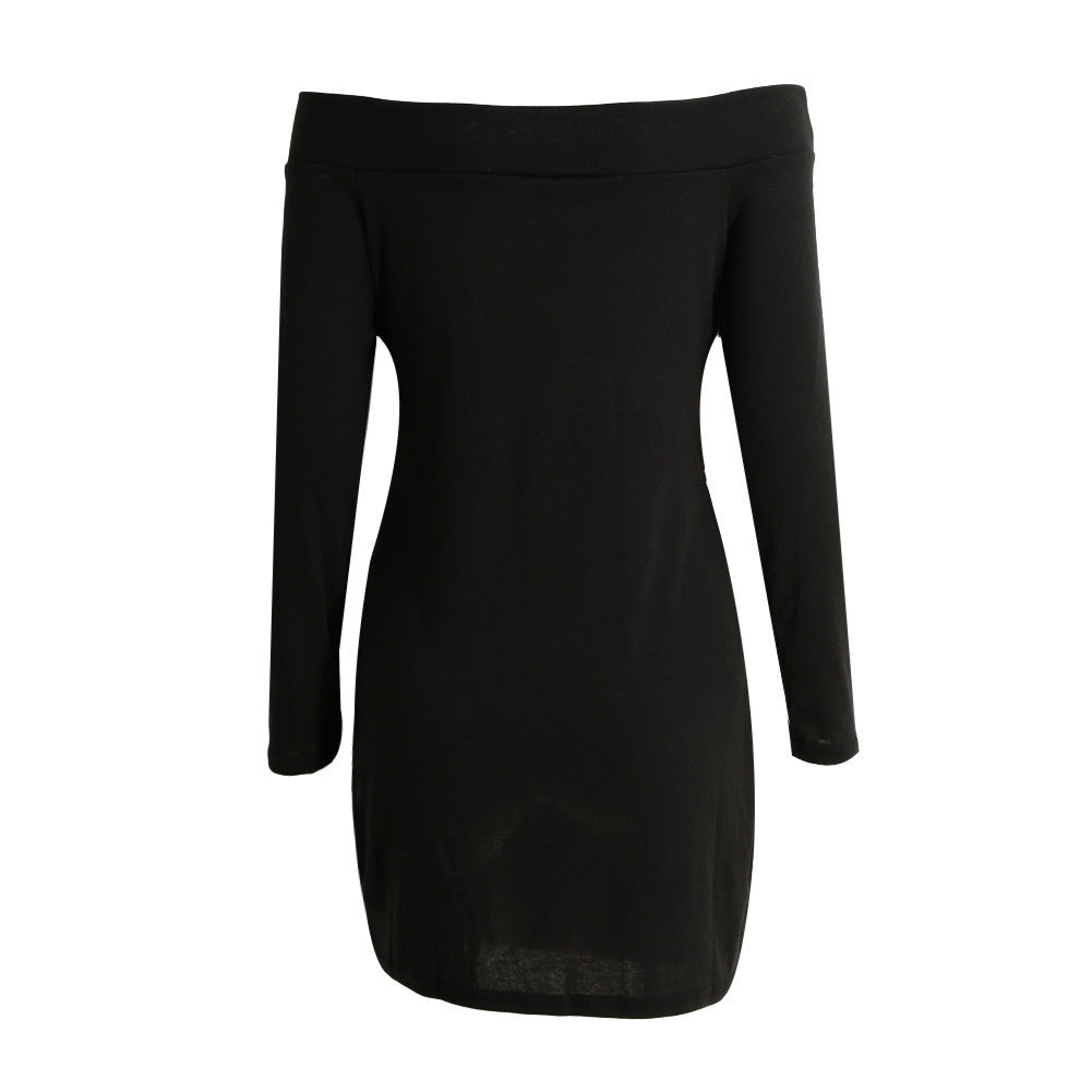 sexy women off shoulder bodycon dress slash neck long sleeve pencil bandage dress solid ladies party mini dresses J4U66