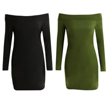 sexy women off shoulder bodycon dress slash neck long sleeve pencil bandage dress solid ladies party mini dresses J4U66