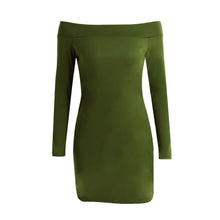sexy women off shoulder bodycon dress slash neck long sleeve pencil bandage dress solid ladies party mini dresses J4U66
