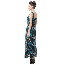 sexy women long dress print deep v neck backless elegant maxi dress bohemian party beach dress dark blue J4U66