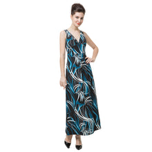 sexy women long dress print deep v neck backless elegant maxi dress bohemian party beach dress dark blue J4U66
