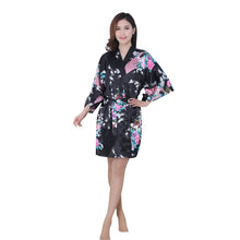 New Sexy Women V-Neck Robes Pajamas Vogue Peacock Printed Silk Loose Nightwear Dress J4U66