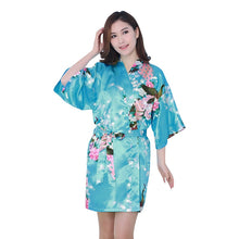 New Sexy Women V-Neck Robes Pajamas Vogue Peacock Printed Silk Loose Nightwear Dress J4U66