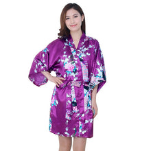 New Sexy Women V-Neck Robes Pajamas Vogue Peacock Printed Silk Loose Nightwear Dress J4U66