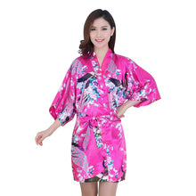 New Sexy Women V-Neck Robes Pajamas Vogue Peacock Printed Silk Loose Nightwear Dress J4U66