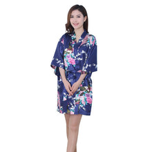 New Sexy Women V-Neck Robes Pajamas Vogue Peacock Printed Silk Loose Nightwear Dress J4U66