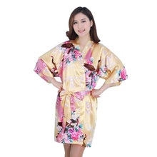 New Sexy Women V-Neck Robes Pajamas Vogue Peacock Printed Silk Loose Nightwear Dress J4U66