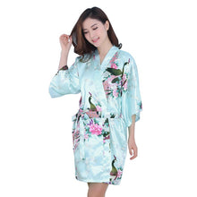 New Sexy Women V-Neck Robes Pajamas Vogue Peacock Printed Silk Loose Nightwear Dress J4U66