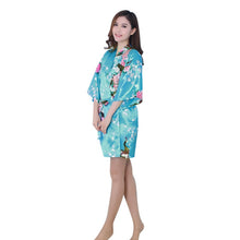 New Sexy Women V-Neck Robes Pajamas Vogue Peacock Printed Silk Loose Nightwear Dress J4U66