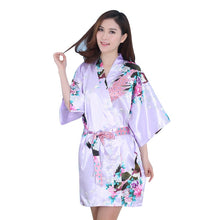 New Sexy Women V-Neck Robes Pajamas Vogue Peacock Printed Silk Loose Nightwear Dress J4U66
