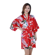 New Sexy Women V-Neck Robes Pajamas Vogue Peacock Printed Silk Loose Nightwear Dress J4U66