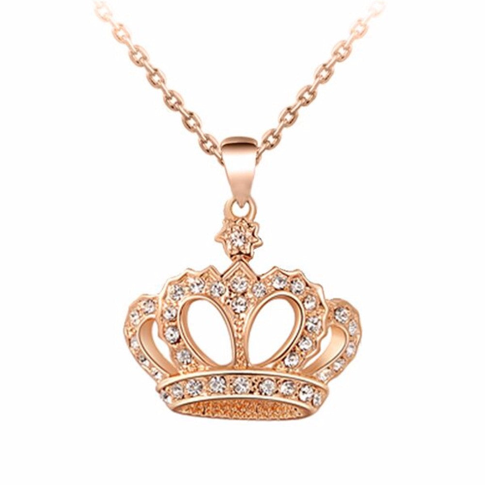 Silver Gold Plated Pendant Necklaces Rhinestone Crystal Crown Necklace Classic Chokers Necklace Jewelry For Women J4U66