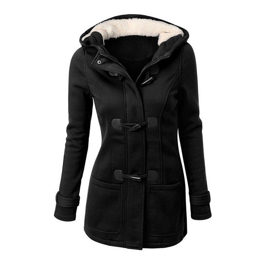 Women Trench CoatWomen's Overcoat Long Hooded Coat Zipper Horn Button Outwear Cloaks for Woman J4U66