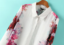 Chiffon Shirt Women Floral Long Sleeve Vintage Blouse Turn Down Collar Flower Print Shirt Ladies Blouses Womens Tops J4U66