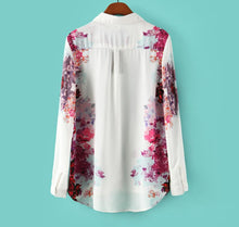 Chiffon Shirt Women Floral Long Sleeve Vintage Blouse Turn Down Collar Flower Print Shirt Ladies Blouses Womens Tops J4U66
