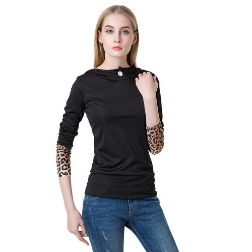 fashin women sweatshirt long sleeve leopard print hoodies plus size causal tops loose hoodie tracksuit black J4U66