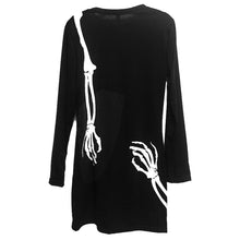 Street Women Skeleton Skull Printed Dresses O- Neck Long Sleeve Punk Bodycon Dress J4U66